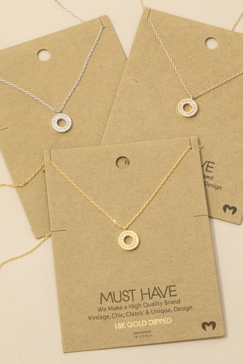 Gold Dipped Pave Circle Pendant Necklace