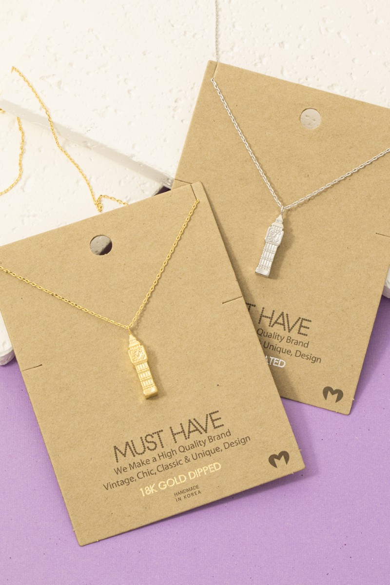 Gold Dipped Big Ben Clock Tower Pendant Necklace