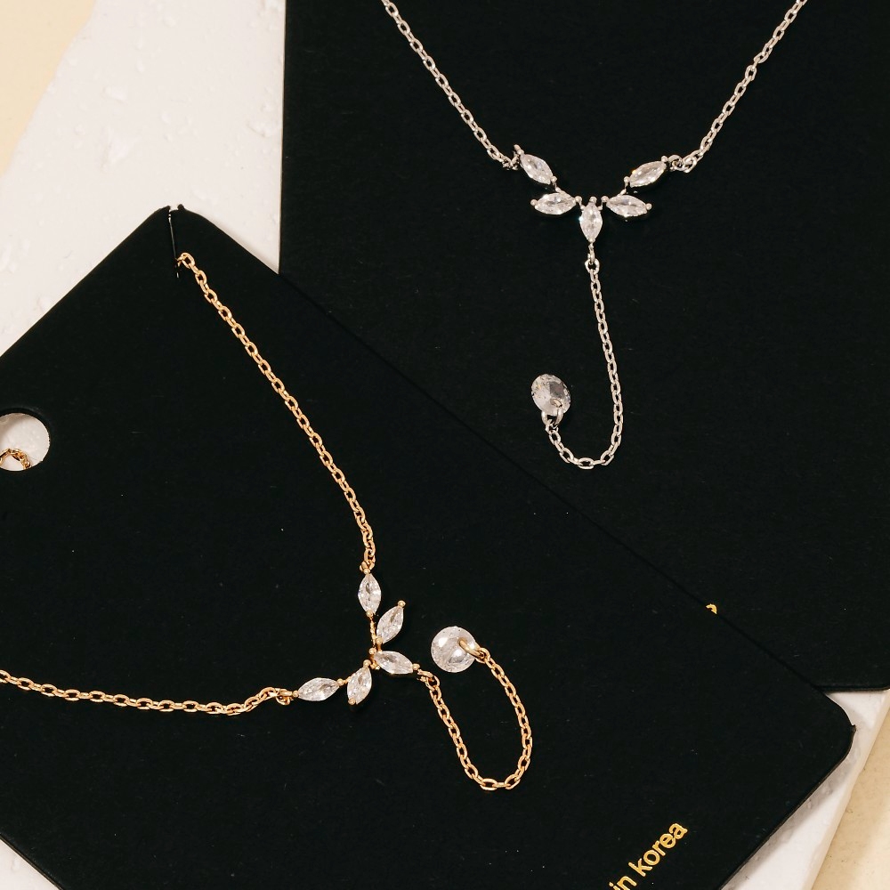 Cz Leaf Gems Lariat Y Chain Necklace