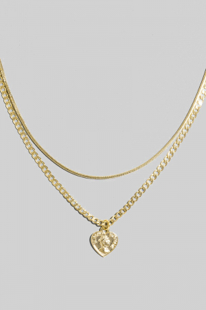 Intricate Heart Pendant Layered Chains Necklace