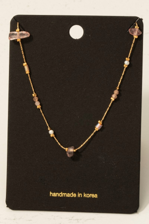 Pearl And Chip Stone Station Beads Chain Necklace