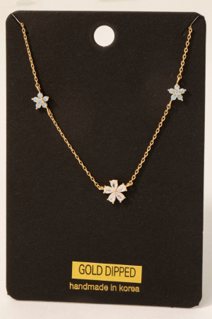 Gold Dipped Mixed Cz Flowers Chain Necklace