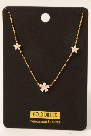 Gold Dipped Assorted Cz Flowers Chain Necklace