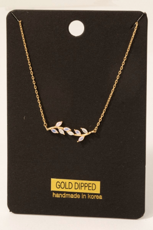Gold Dipped Cz Leaf Branch Chain Necklace