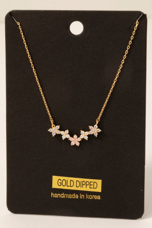 Gold Dipped Multi Cz Flowers Pendant Necklace