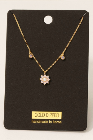 Gold Dipped Mixed Cz Flower And Charms Chain Necklace