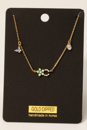Gold Dipped Cz And Butterfly Charms Chain Necklace