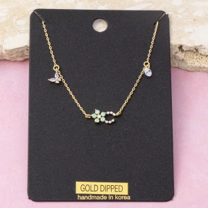 Gold Dipped Cz Flower And Butterfly Charm Necklace