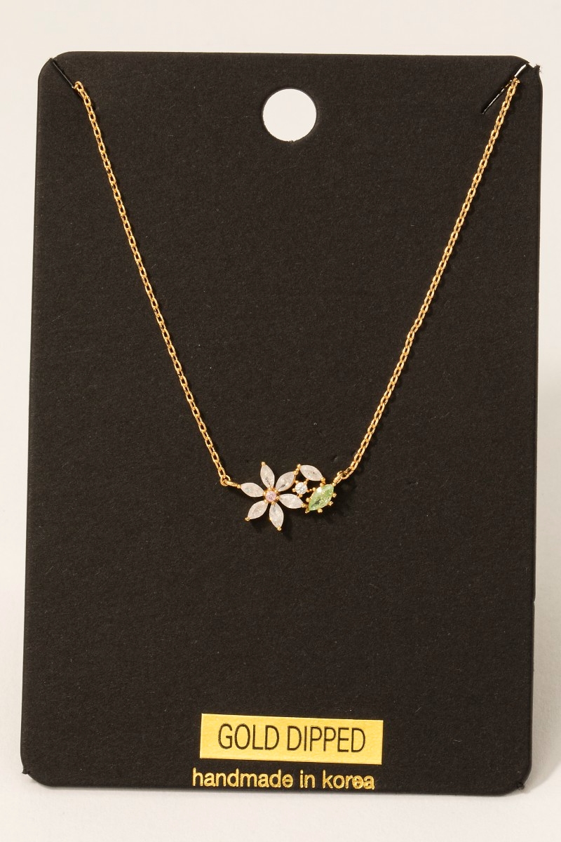 Gold Dipped Dainty Cz Flower Pendant Necklace