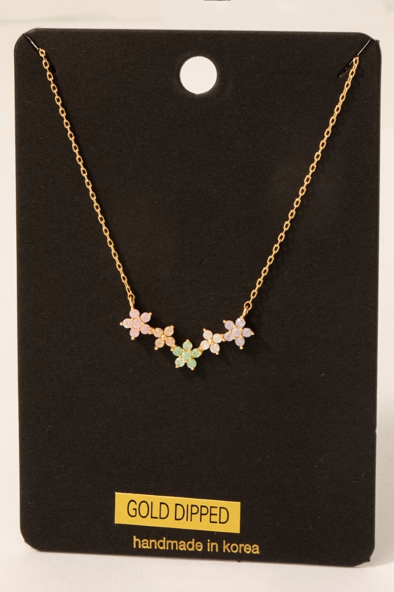 Gold Dipped Cz Floral Pendant Necklace