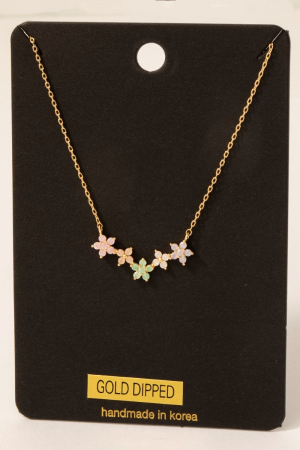 Gold Dipped Cz Floral Pendant Necklace