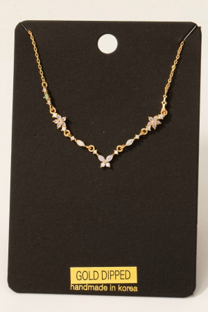 Gold Dipped Cz Butterfly Floral Chain Necklace