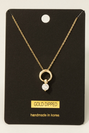 Gold Dipped Hoop And Cz Gem Pendant Necklace