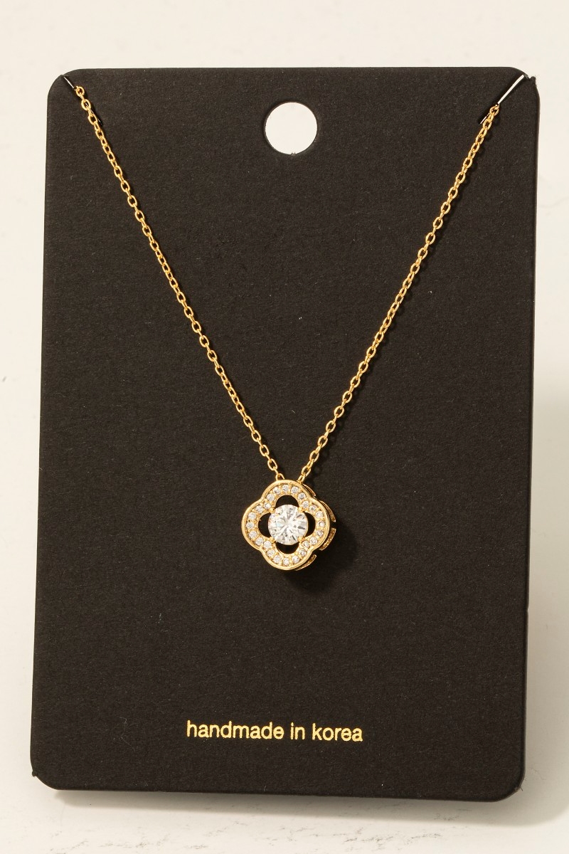 Gold Dipped Halo Set Cz Clover Pendant Necklace
