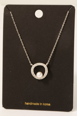 Gold Dipped Cz Pave Hoop And Pearl Pendant Necklace