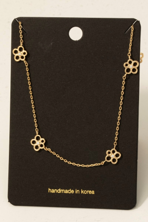 Gold Dipped Cz Flower Station Charms Chain Necklace