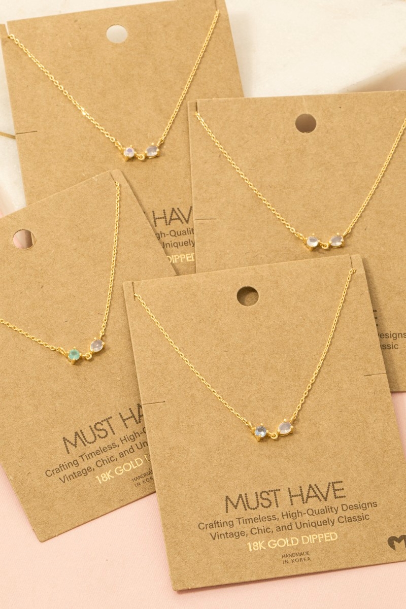 Gold Dipped Circle And Teardrop Cz Pendant Necklace