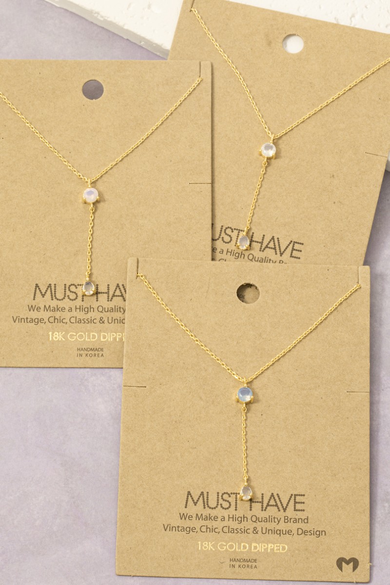 Gold Dipped Cz Gems Y Chain Necklace