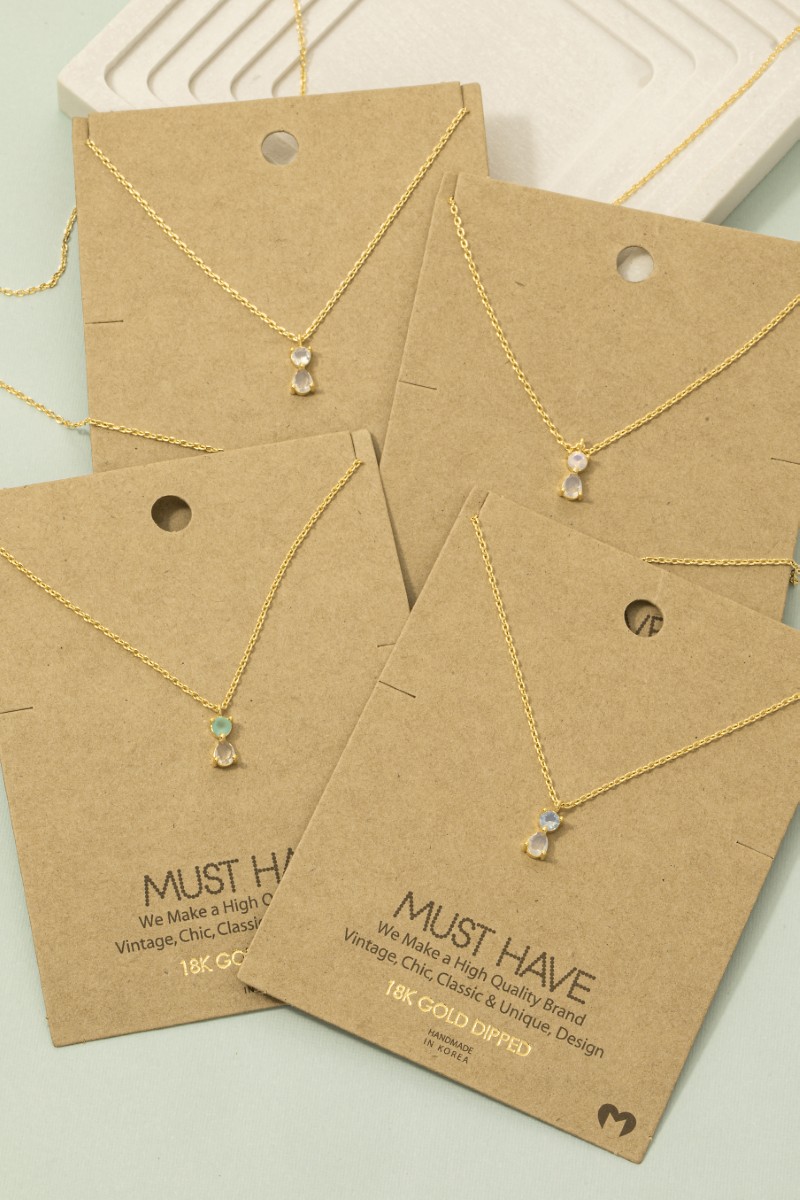 Gold Dipped Cz Circle And Teardrop Pendant Necklace