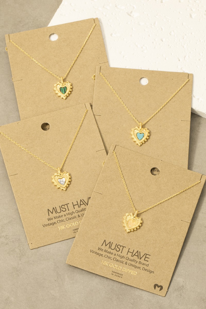Gold Dipped Stone Set Heart Pendant Necklace