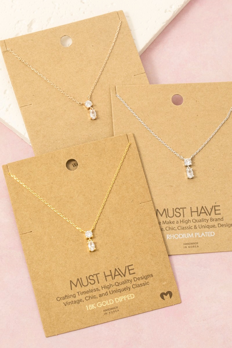 Gold Dipped Cz Circle And Oval Pendant Necklace