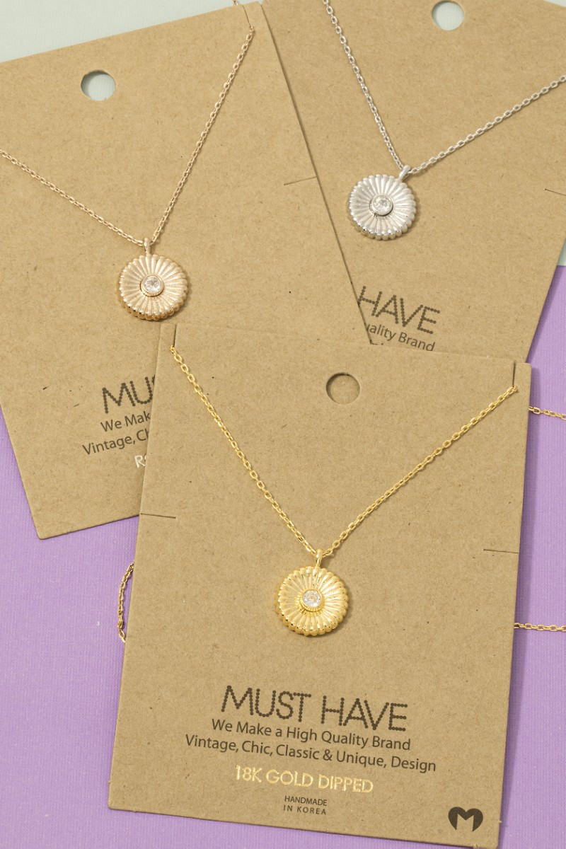 Gold Dipped Cz Stud Circle Pendant Necklace