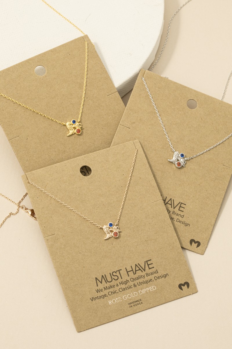 Gold Dipped Cz Cowboy Boots And Hat Pendant Necklace