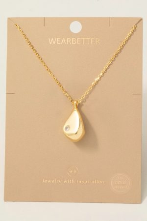 Gold Dipped Cz Stud Teardrop Pendant Necklace