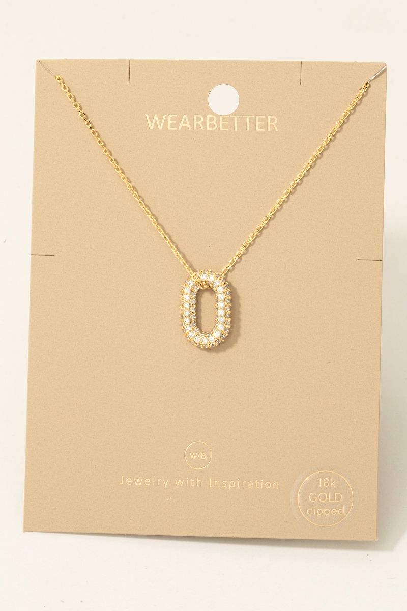 Gold Dipped Cz Pave Oval Pendant Necklace