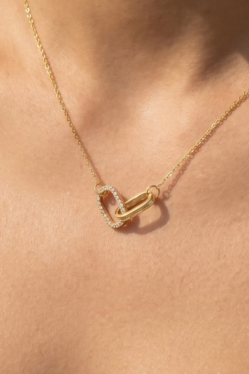 Gold Dipped Cz Pave Oval Link Pendant Necklace