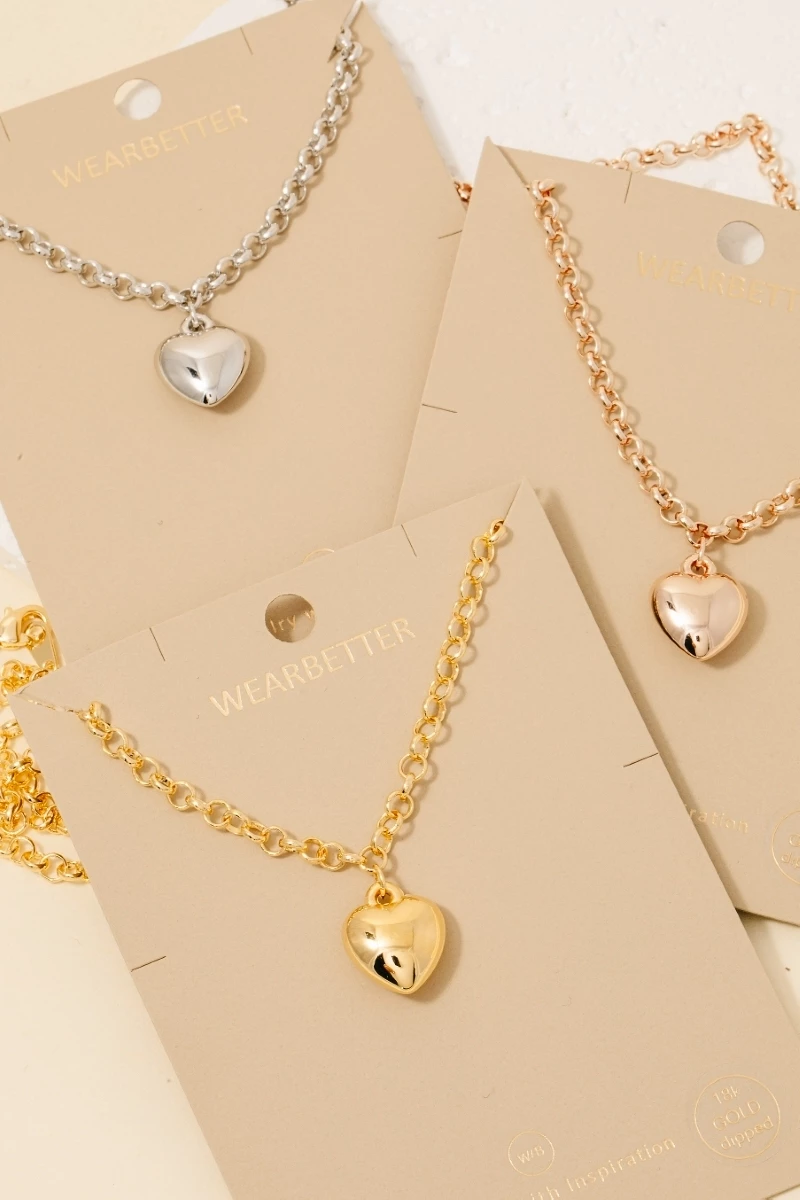 Gold Dipped Heart Pendant Chain Necklace