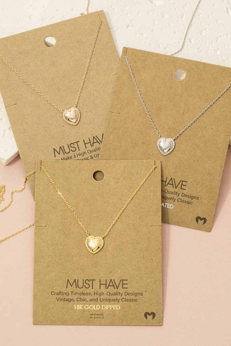 Gold Dipped Engraved Heart Pendant Necklace