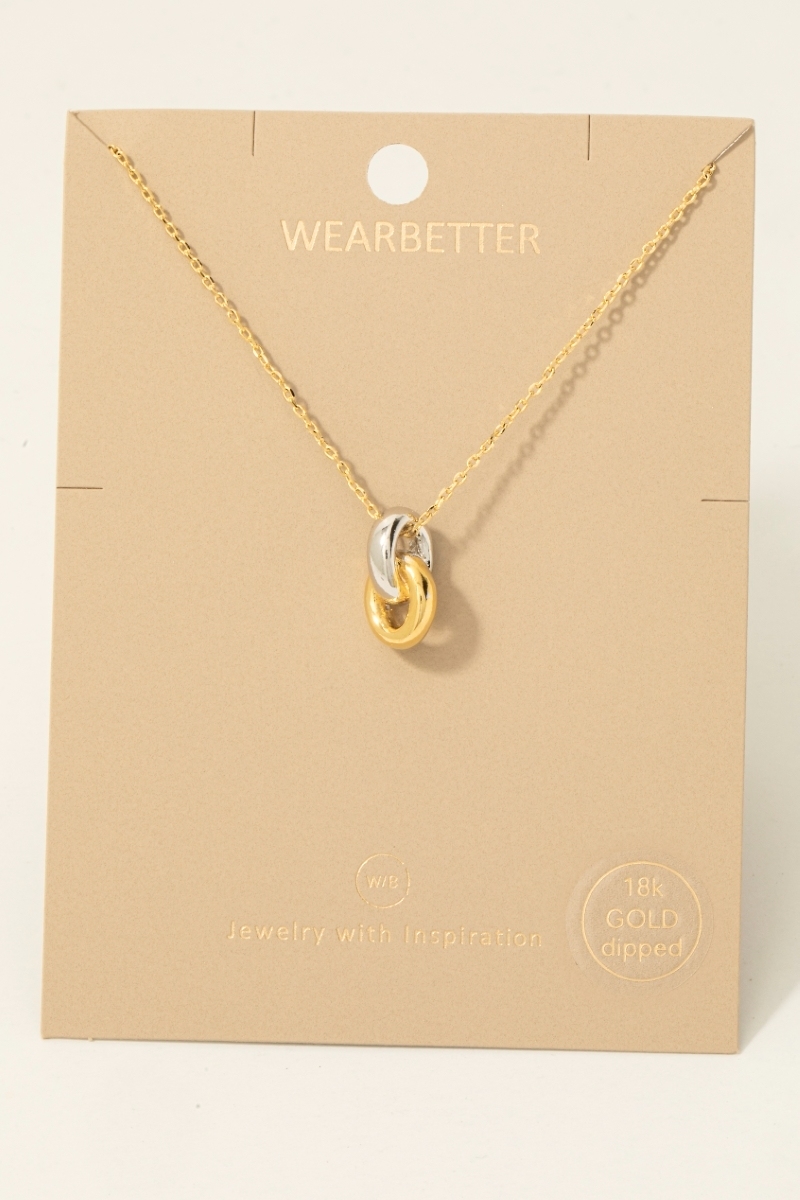 Gold Dipped Two Tone Ring Link Pendant Necklace