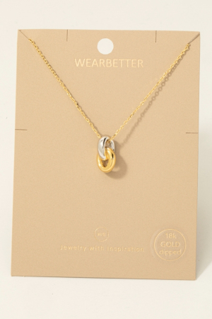 Gold Dipped Two Tone Ring Link Pendant Necklace