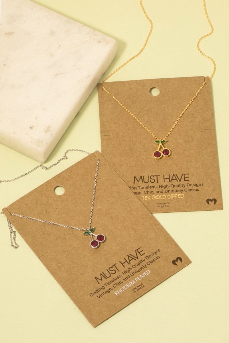 Gold Dipped Cz Cherry Pendant Necklace