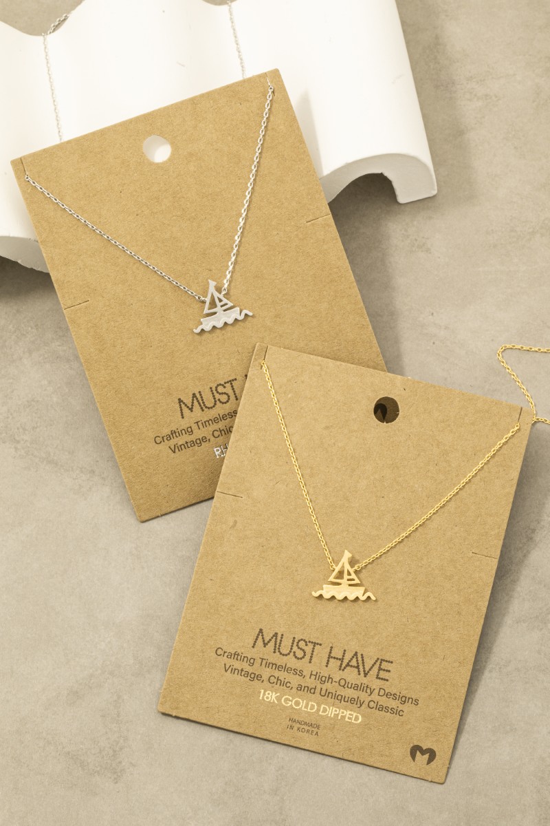 Gold Dipped Matte Sailboat Pendant Necklace