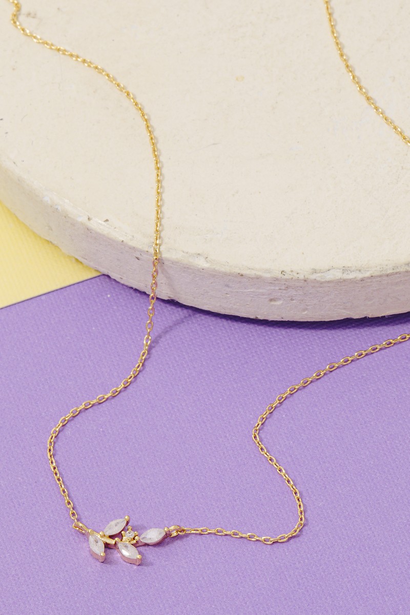 Gold Dipped Cz Leaf Branch Pendant Necklace