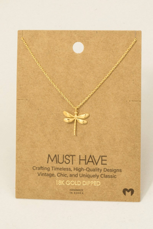 Gold Dipped Dragonfly Pendant Necklace