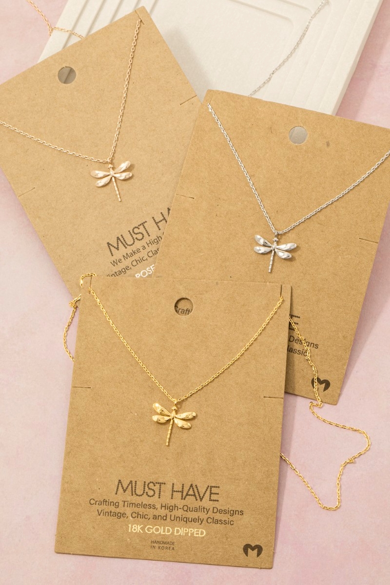 Gold Dipped Dragonfly Pendant Necklace