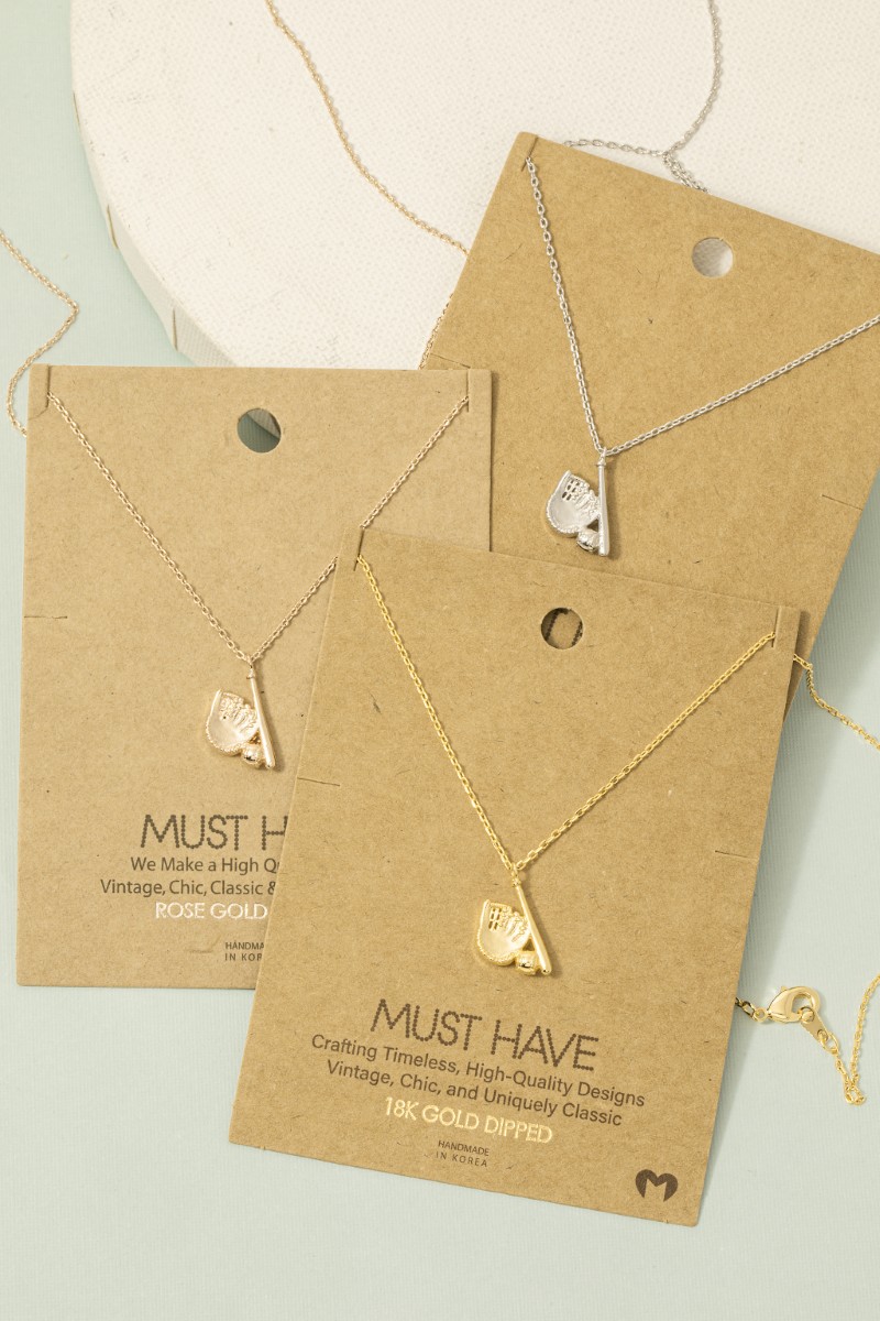 Game Day Gold Dipped Baseball Themed Pendant Necklace