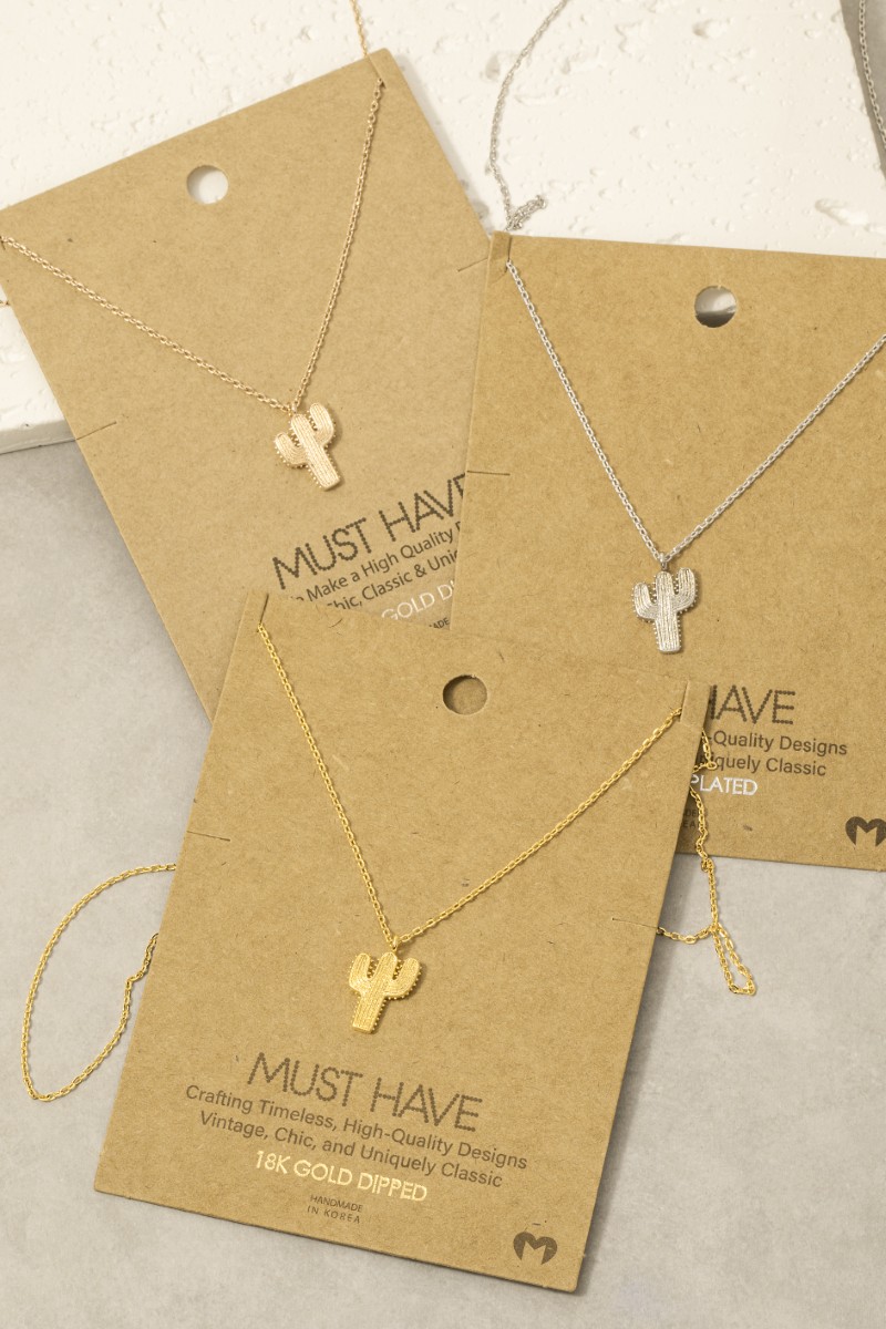 Gold Dipped Cactus Pendant Necklace