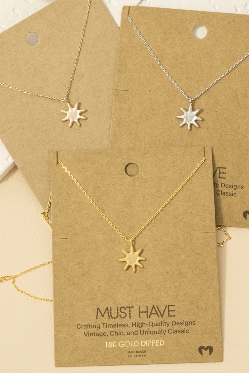 Gold Dipped Matte Finish Sun Pendant Necklace