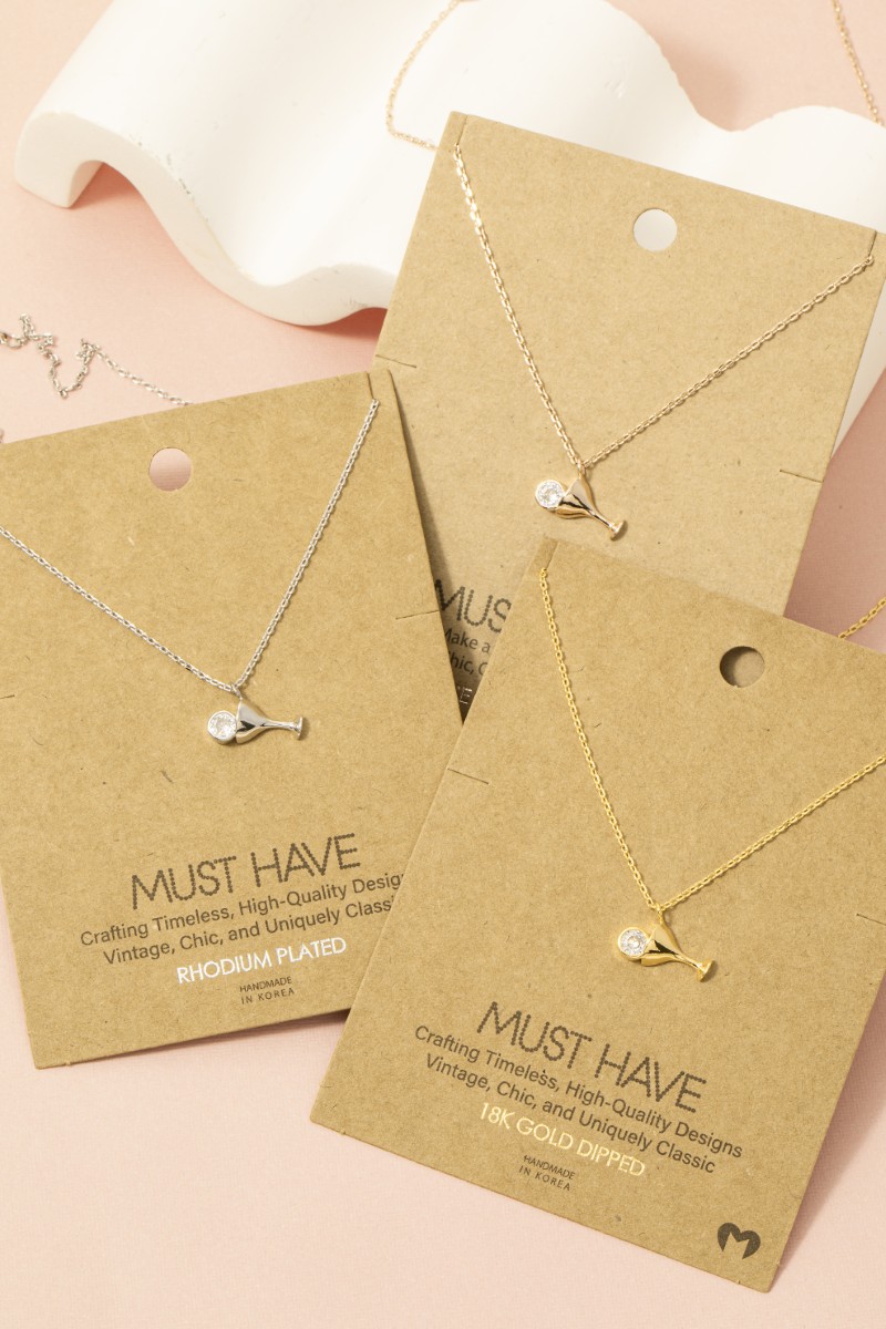 Gold Dipped Cz Martini Pendant Necklace