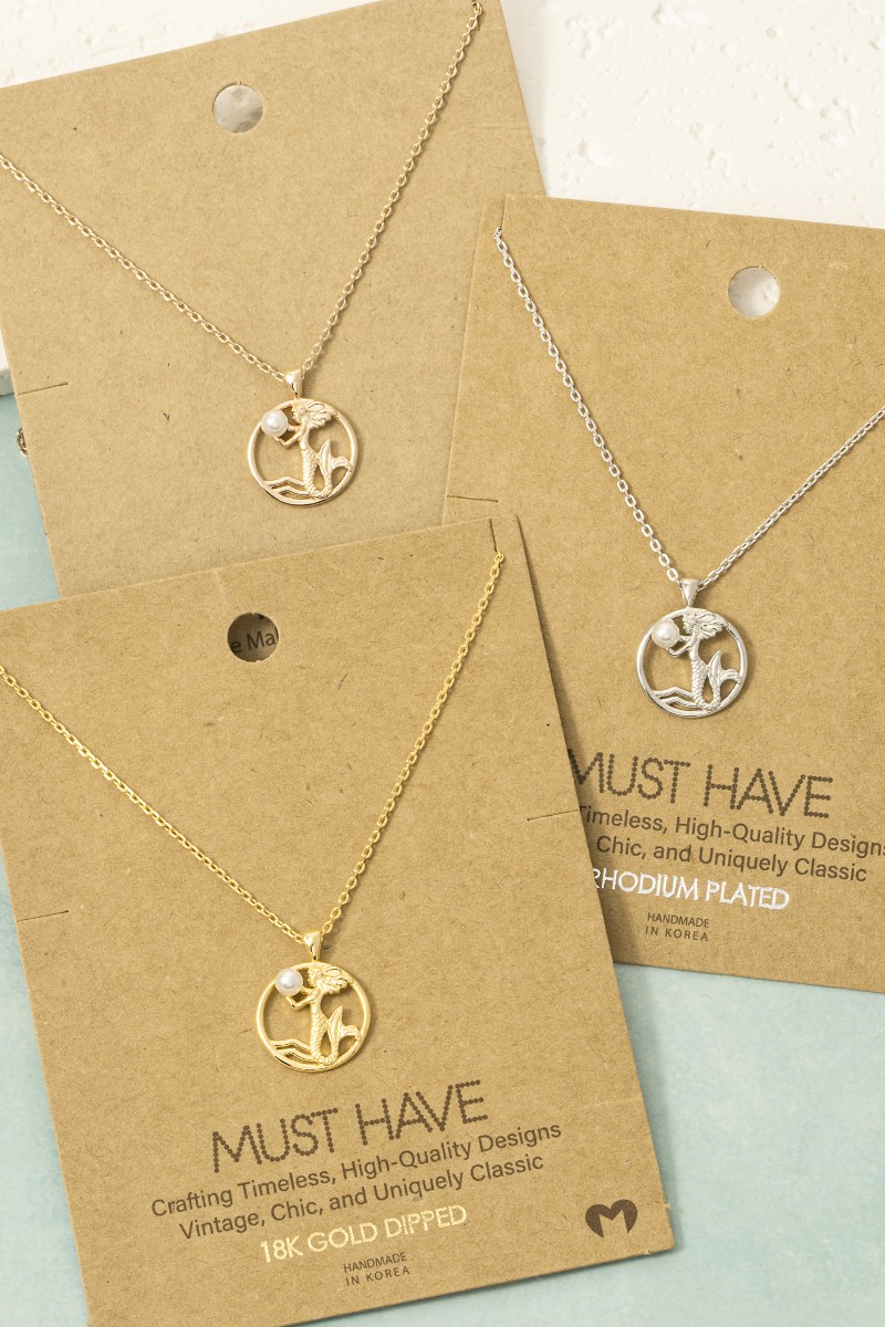 Gold Dipped Pearl Mermaid Pendant Necklace