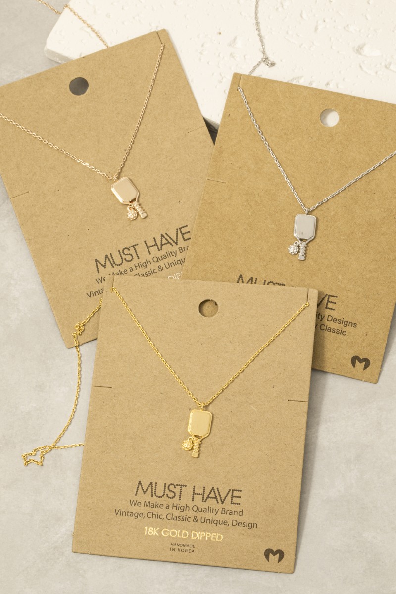 Gold Dipped Pickle Ball Pendant Necklace