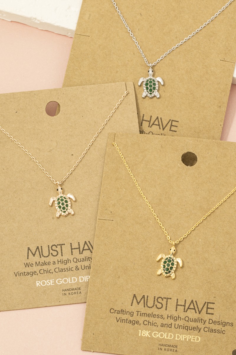 Gold Dipped Epoxy Turtle Pendant Necklace