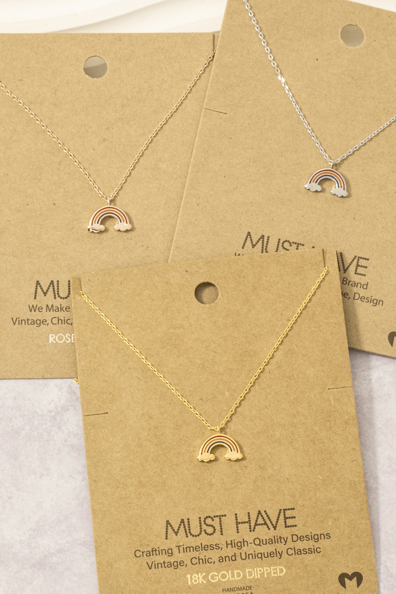 Gold Dipped Epoxy Rainbow Pendant Necklace