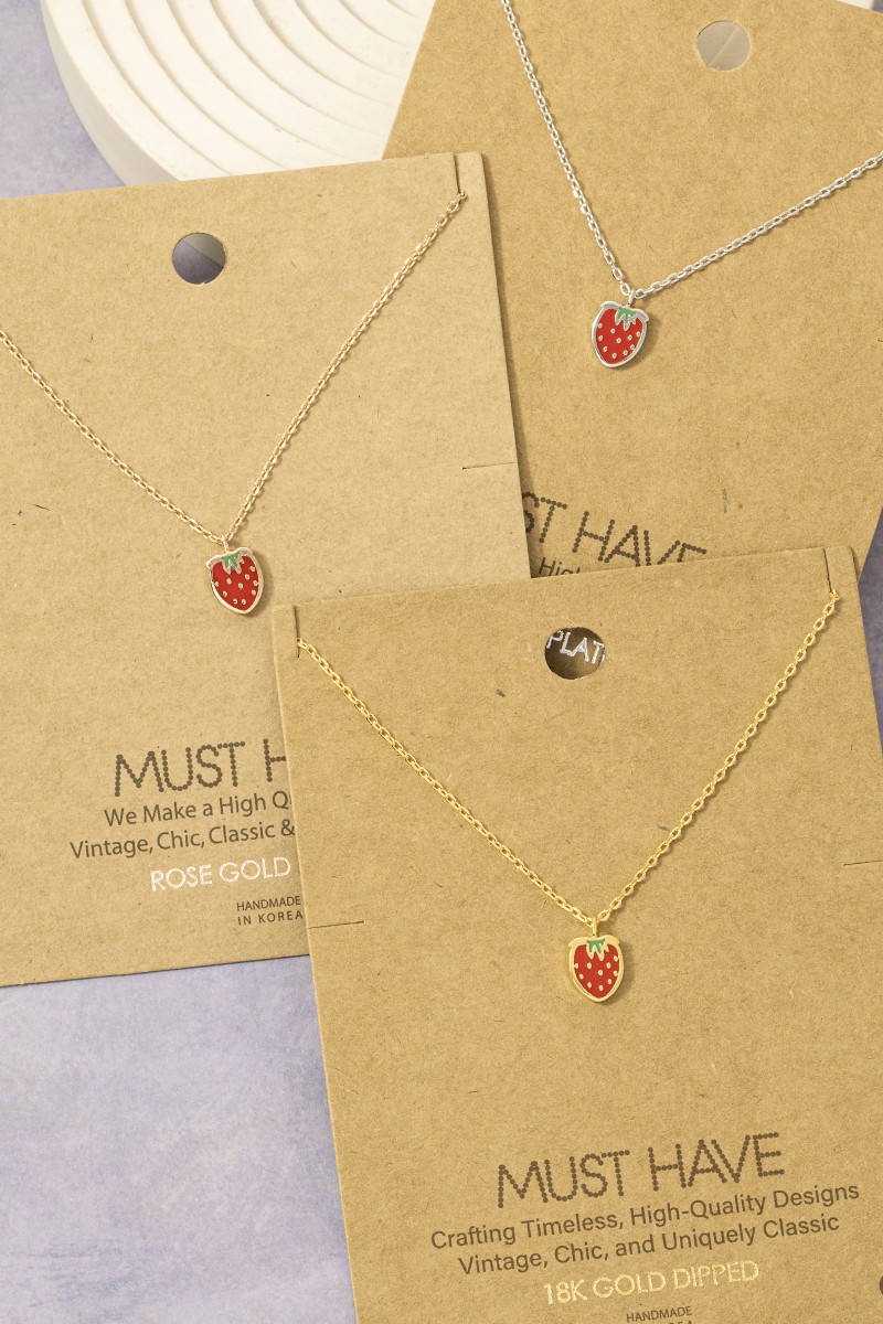 Gold Dipped Epoxy Strawberry Pendant Necklace