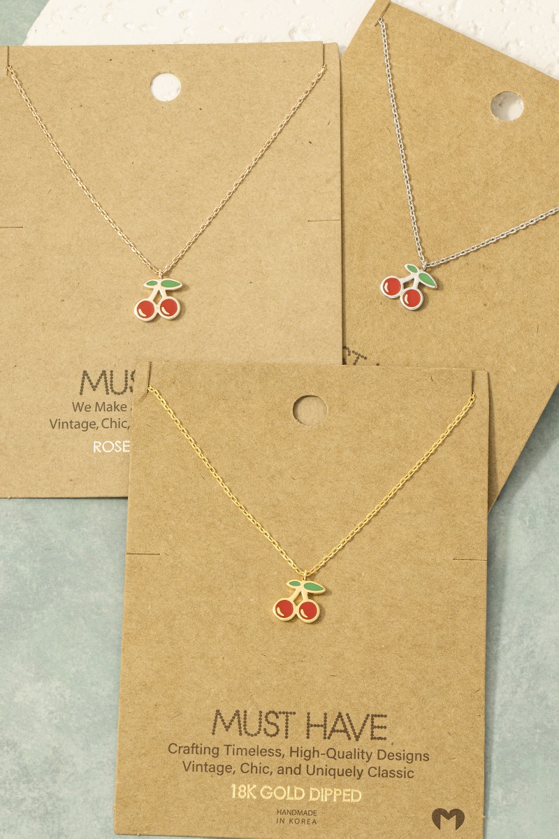 Gold Dipped Epoxy Cherry Pendant Necklace