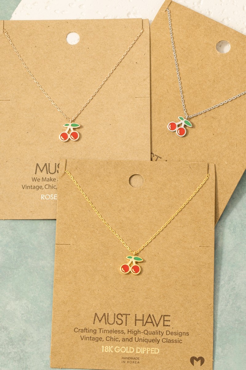 Gold Dipped Epoxy Cherry Pendant Necklace